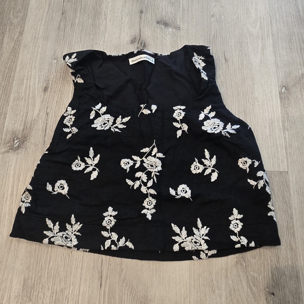 Abercrombie & Fitch Embroidered Floral Linen Blend Square Neck Crop Top Sz Small